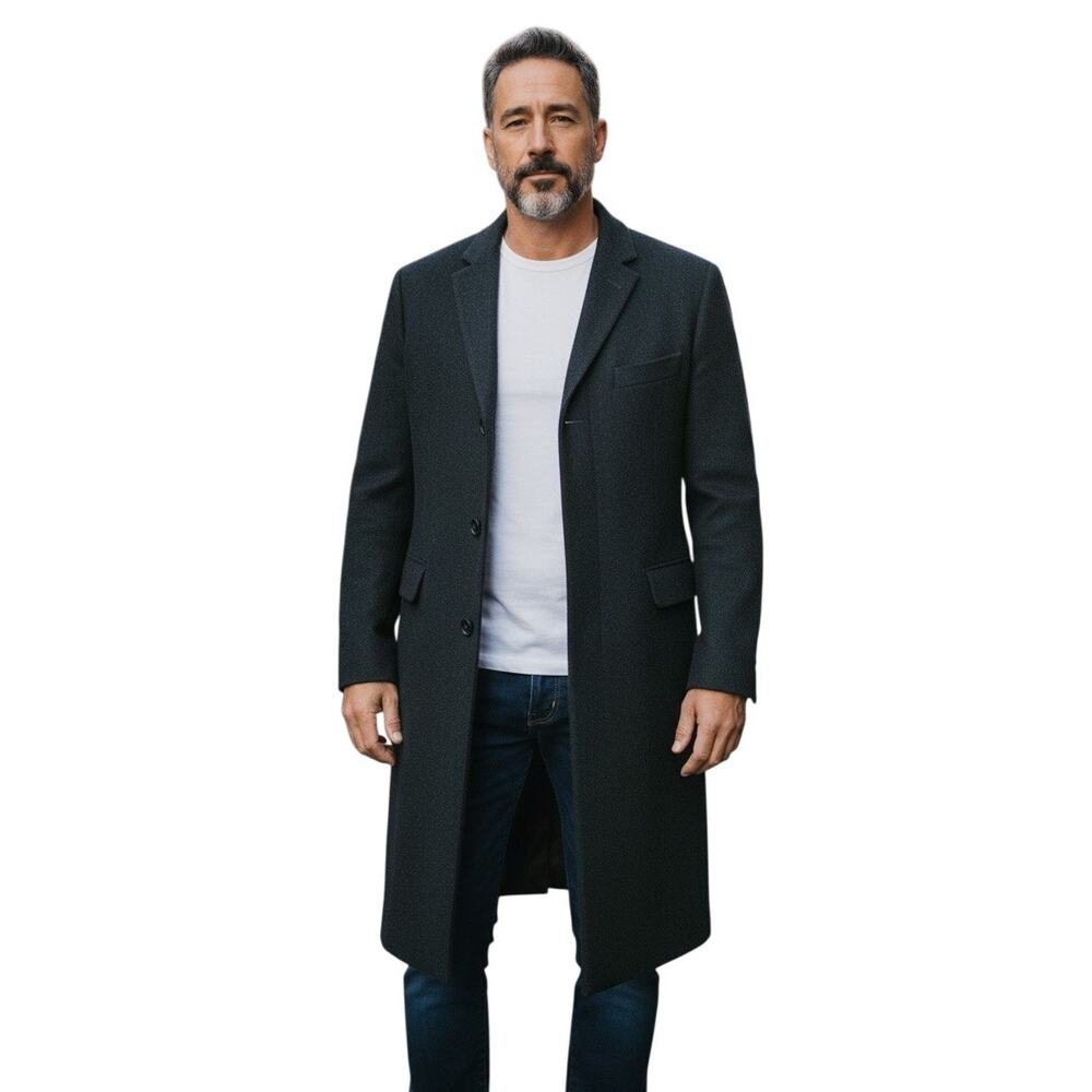 Adam Baker Luxury Wool Top Coat Mens Sz 46 Charcoal Gray Single Breasted Classic